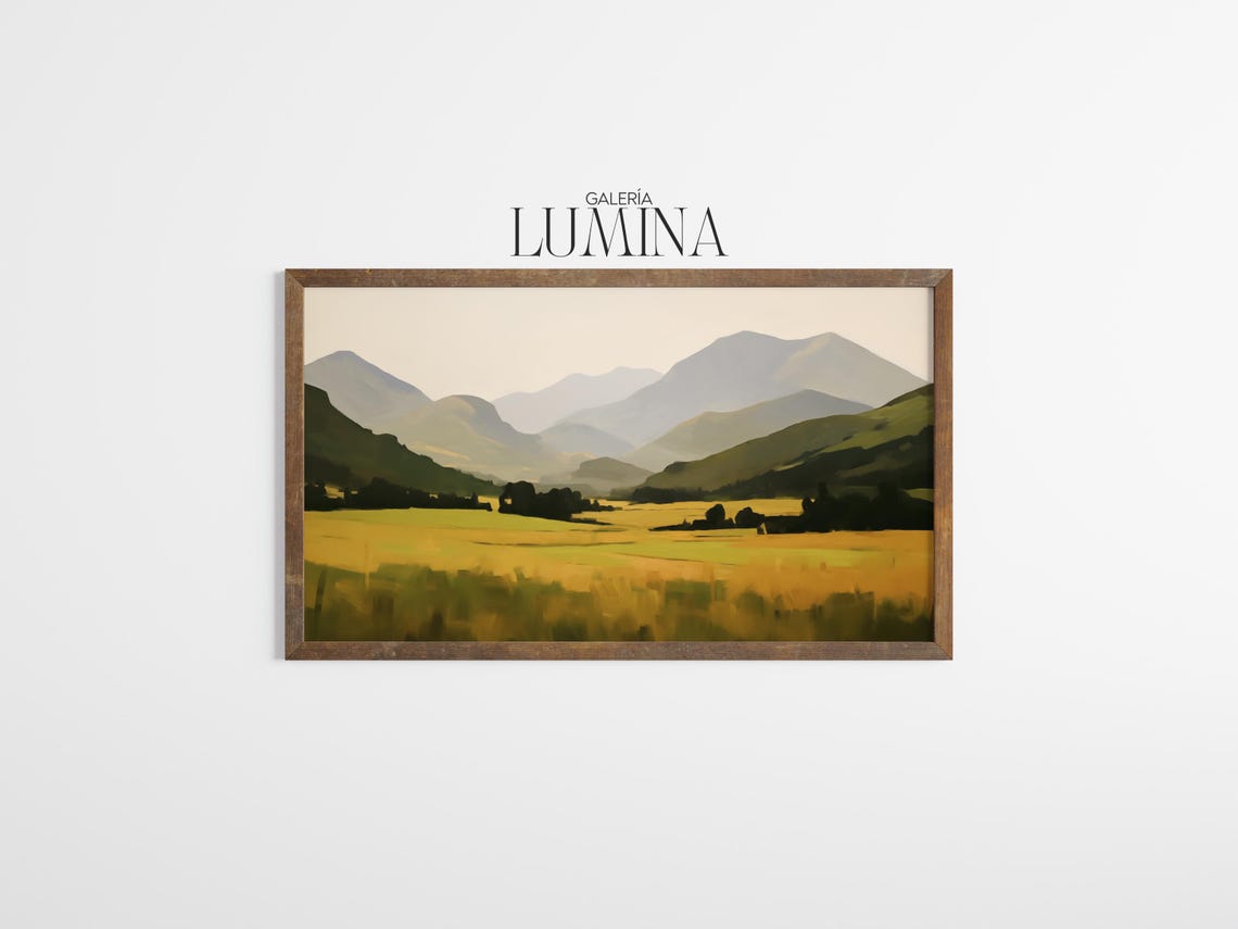 Minimalist Countryside Oil Painting Modern Mountains Landscape Art Impressionist Nature Scene Artwork Art Frame Tv Art 931 - Image 3