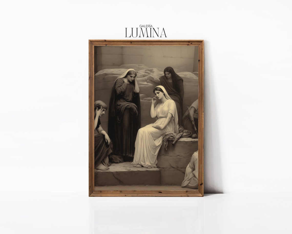 Women Around A Stone Old Engraving Biblical Scene Wall Art Print Inspiring Painting Of Women Of Faith Art Frame Tv Art 074 - Image 3
