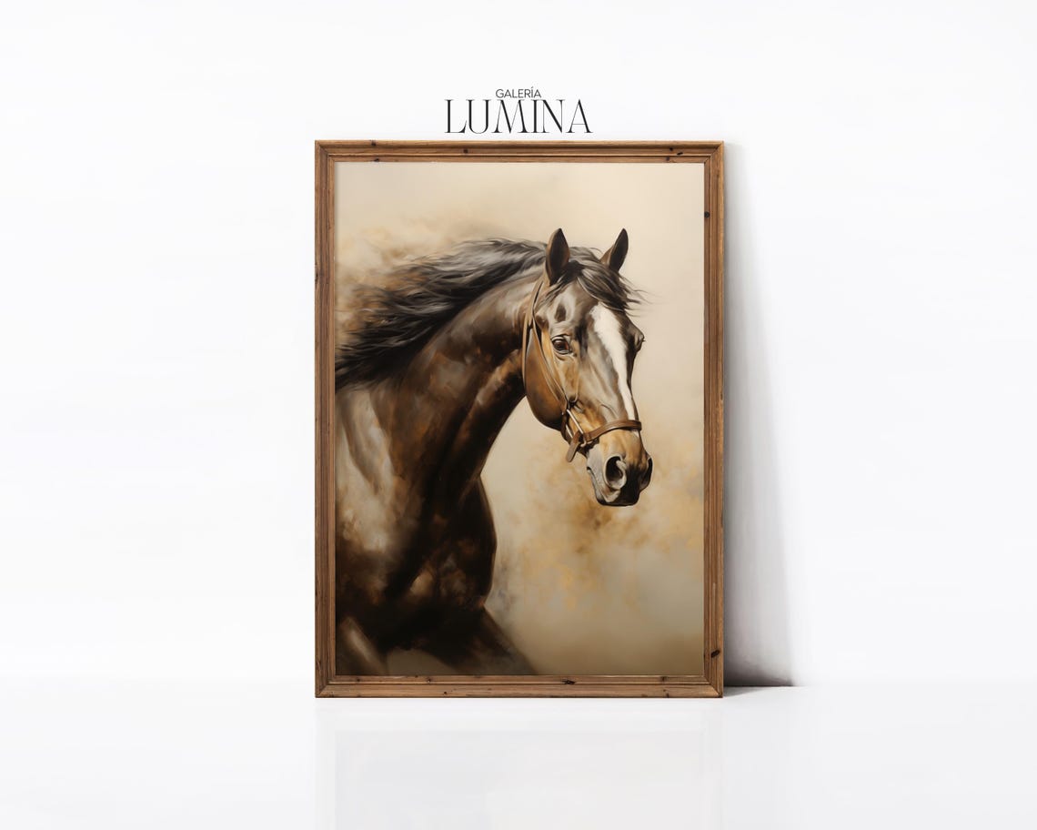 Brown Horse Oil Painting Horse Portrait Painting Rustic Running Horse Print Farmhouse Animal Artwork Art Frame Tv Art 843 - Image 2