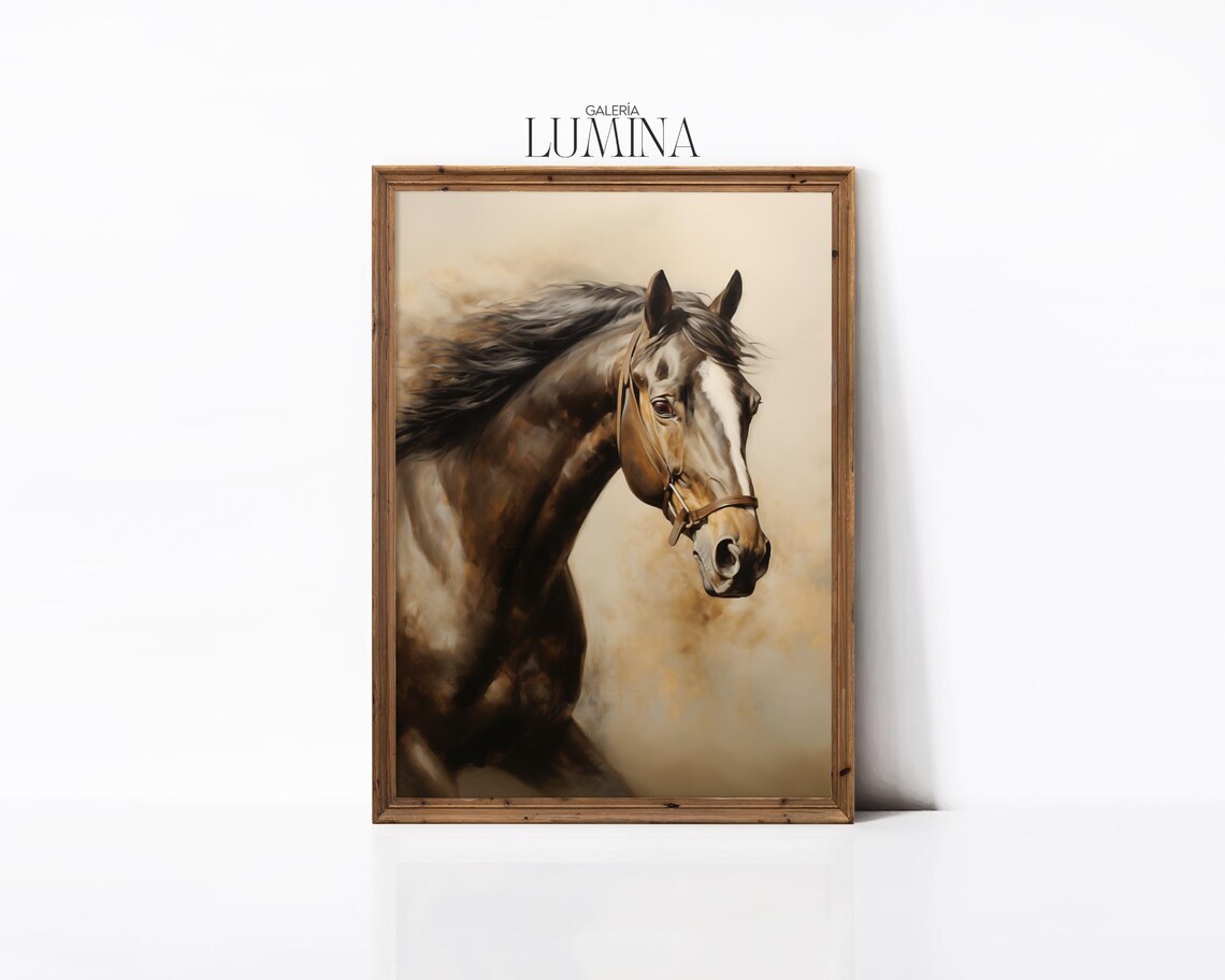 Rustic Brown Horse Portrait Running Horse Oil Painting Poster - Image 2