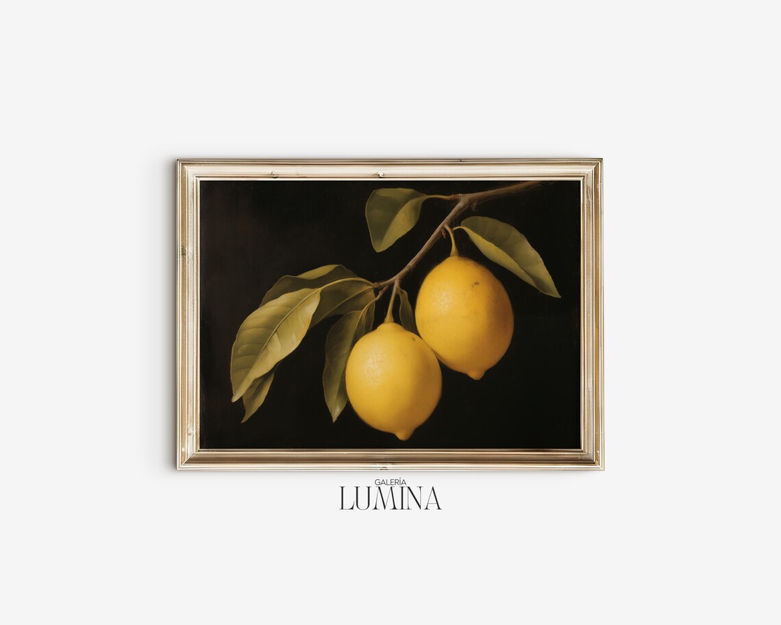 Moody Lemon Oil Painting, Vintage Citrus Art Print - Image 2