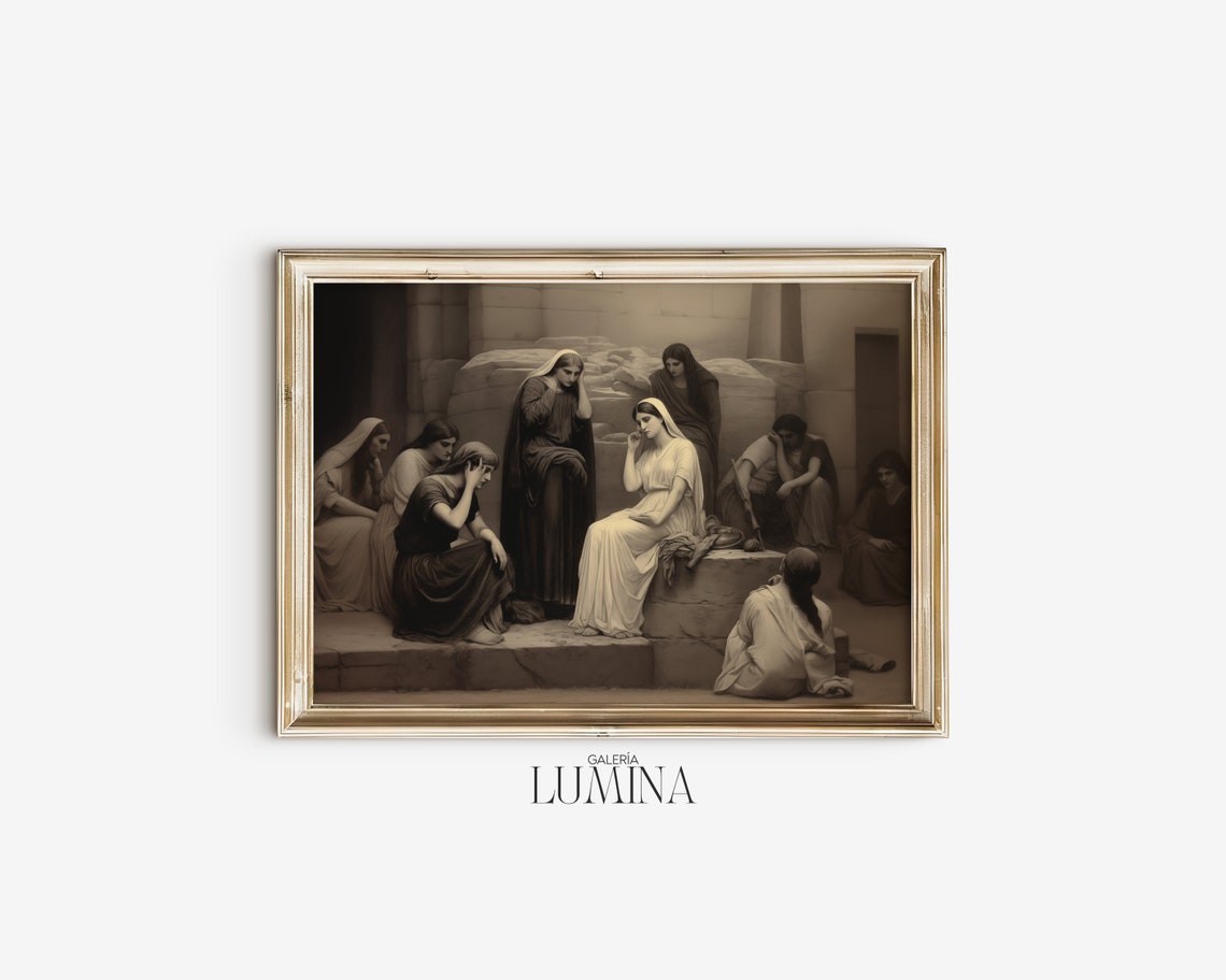 Women Around A Stone Old Engraving Biblical Scene Wall Art Print Inspiring Painting Of Women Of Faith Art Frame Tv Art 074 - Image 2