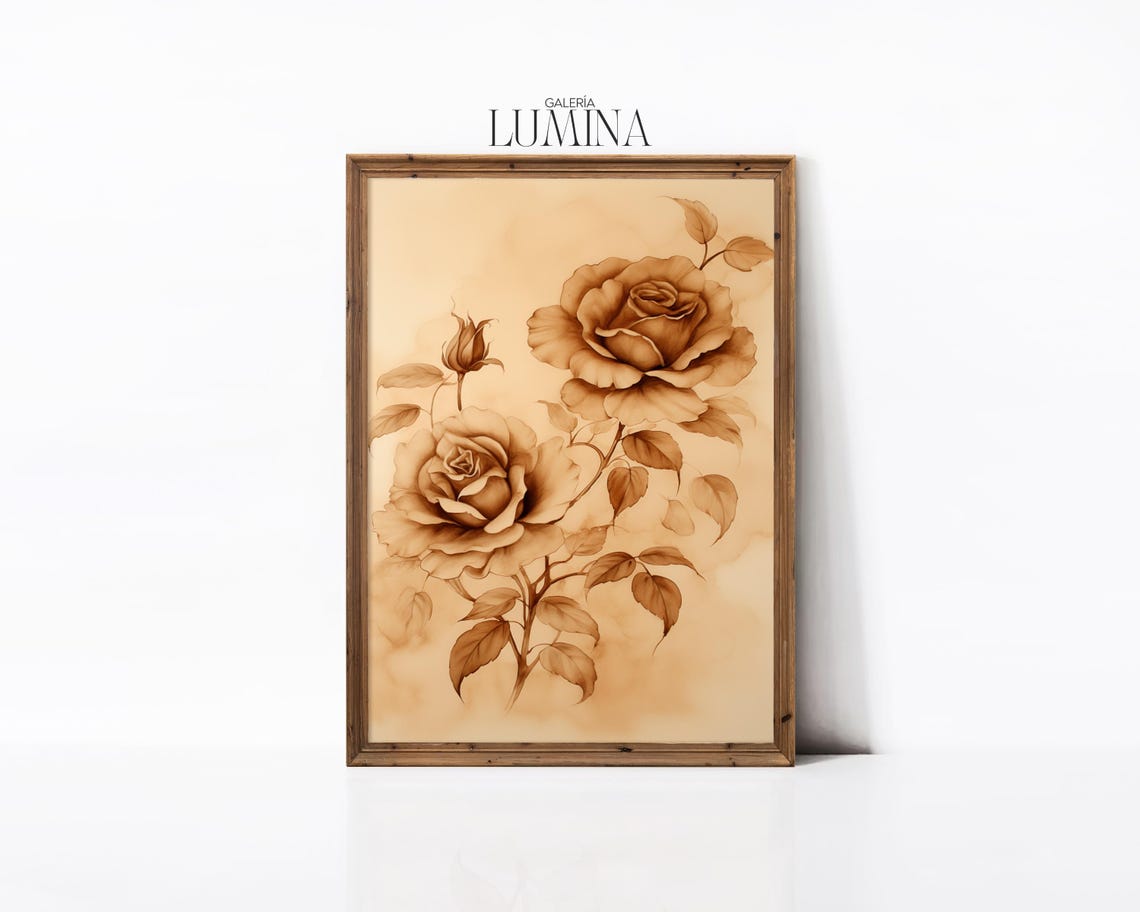 Sepia Roses Vintage Floral Ink Illustration Brown Rose Poster - Image 2
