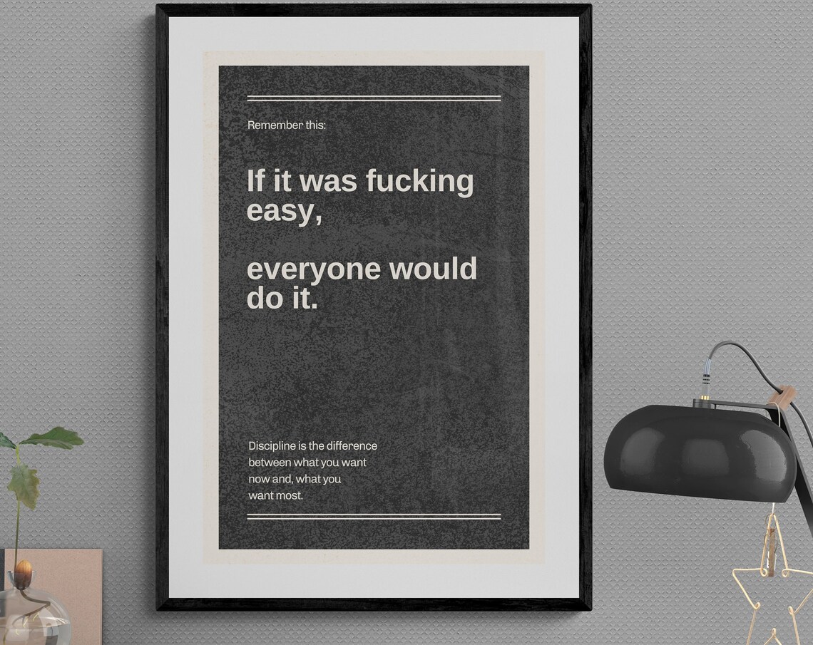 Discipline Motivational Quote Dark Textured Grunge Style Poster