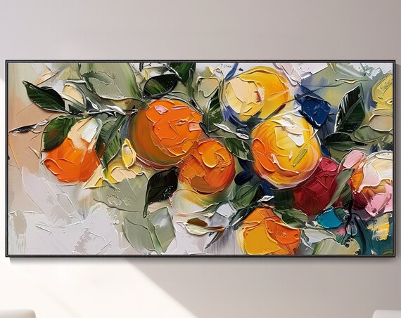 Nature Inspired Wall Decor 3d Harvest Painting Textured Wall Art Square Art Vibrant Orange Fruit Painting Living Room Wall Decor