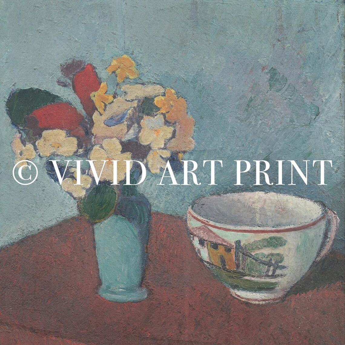 Flowers And Cup Still Life, Vintage Art Print - Image 4