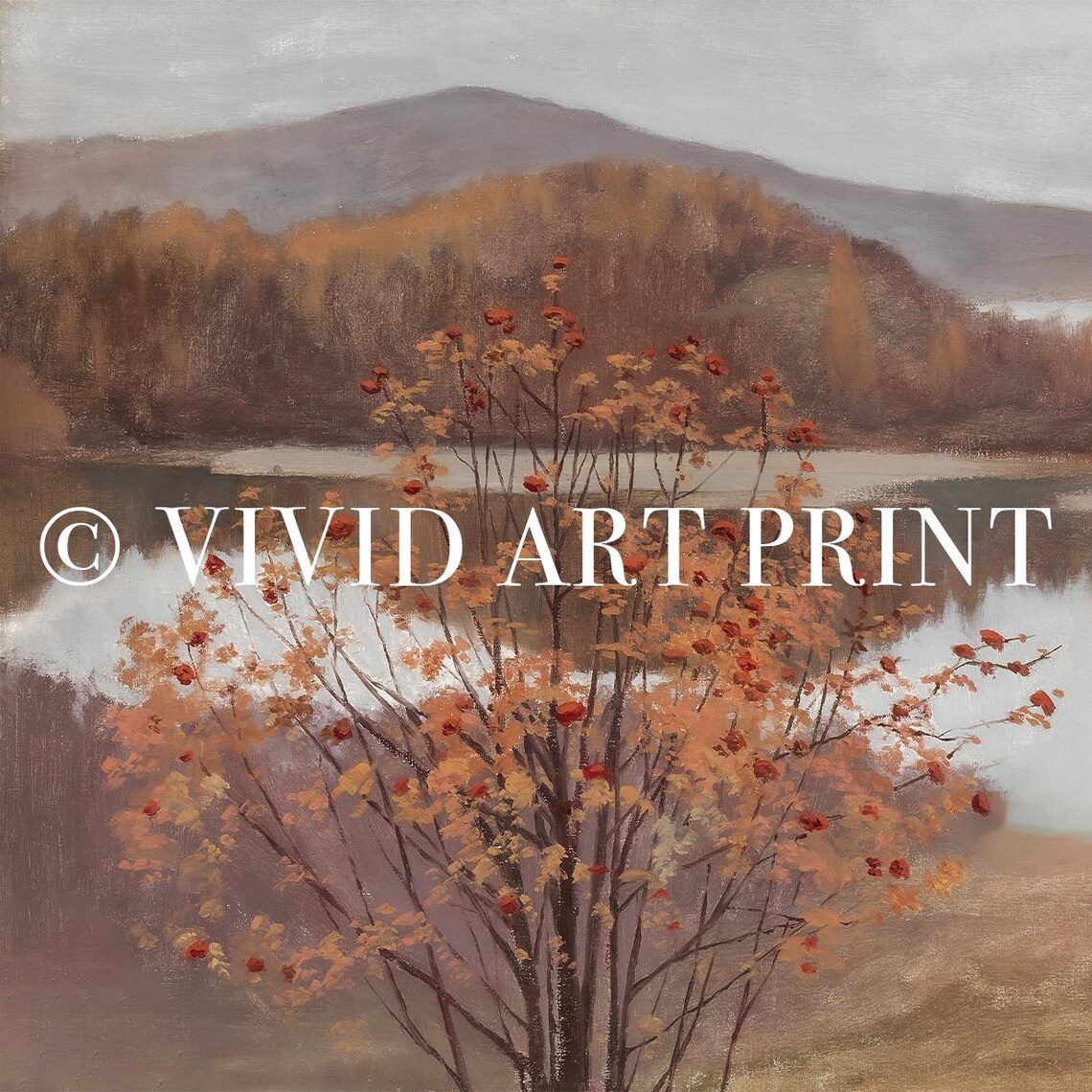 Autumn Vintage Lake Scene, Rustic Landscape Art Print - Image 4
