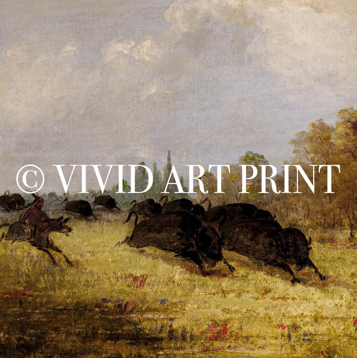 Buffalo Hunt Vintage Western Cottage Core Art Print - Image 4