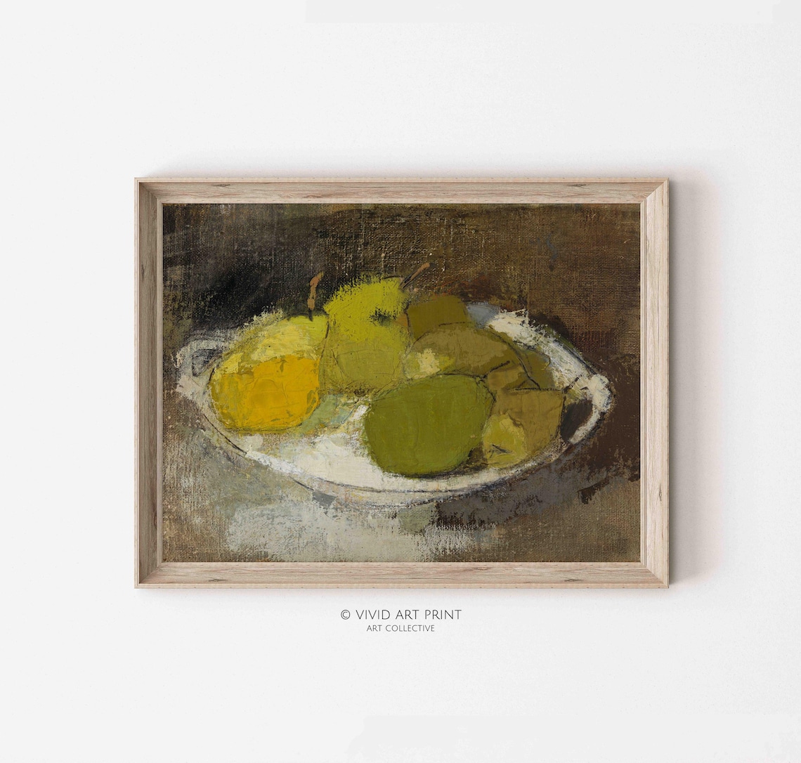Rustic Still Life Green Fruits, Abstract Painting