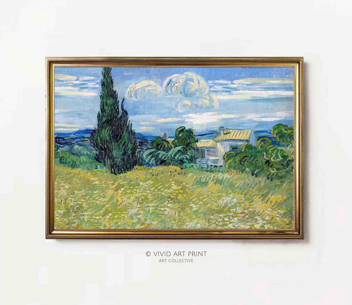 Countryside Landscape, Vintage Wheat Field Art Print