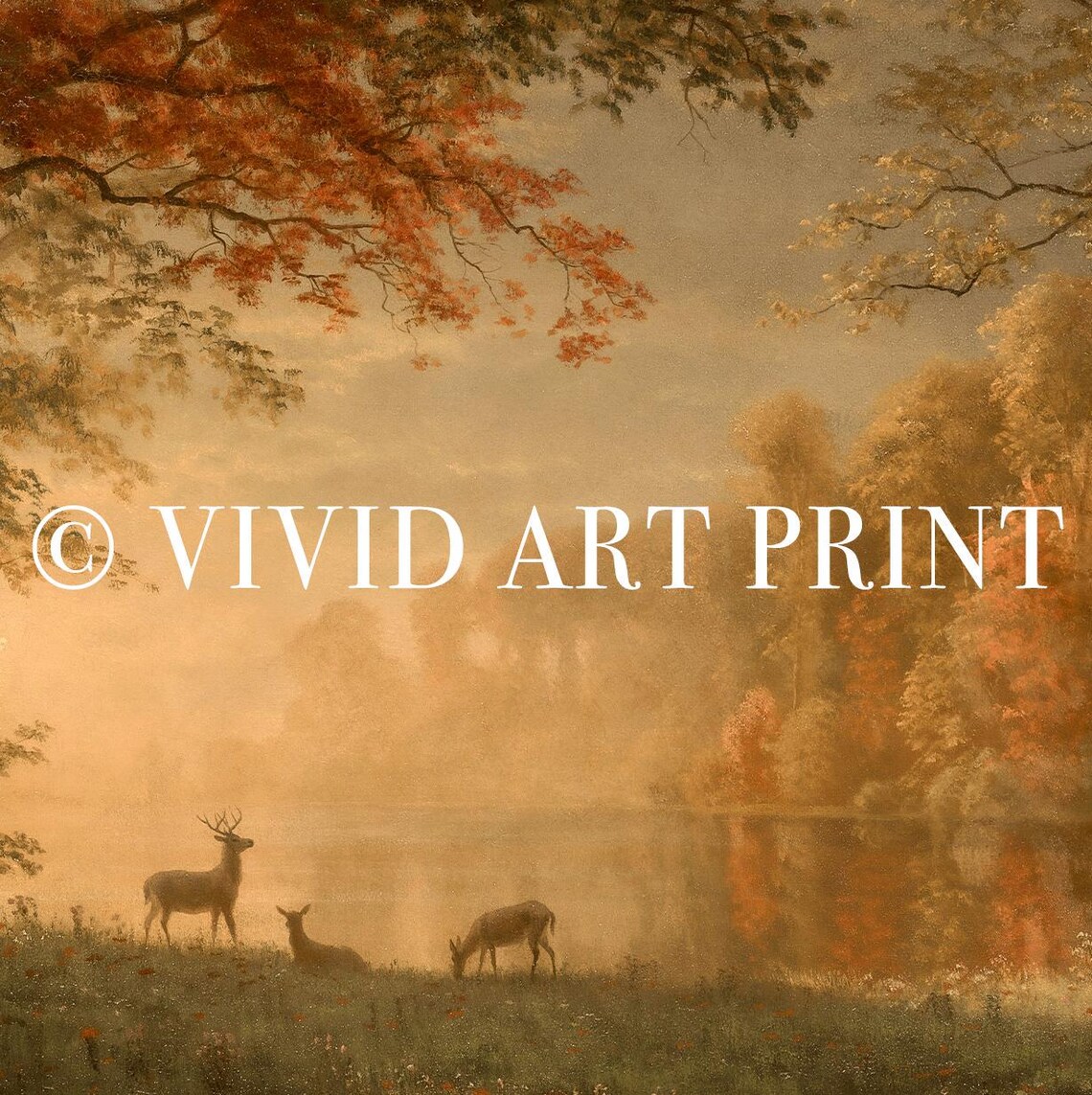 Vintage Deer Landscape, Autumn Forest Cottage Core - Image 4