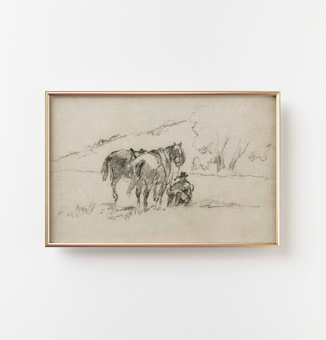 Vintage Western Cowboy Pencil Sketch Art Print - Image 2