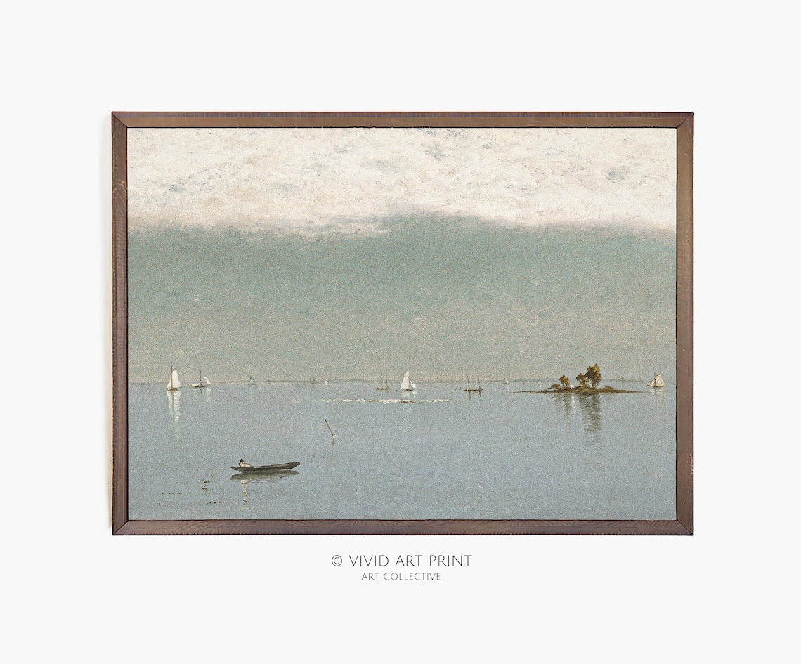 Seascape Sailboat Vintage Landscape Art Print