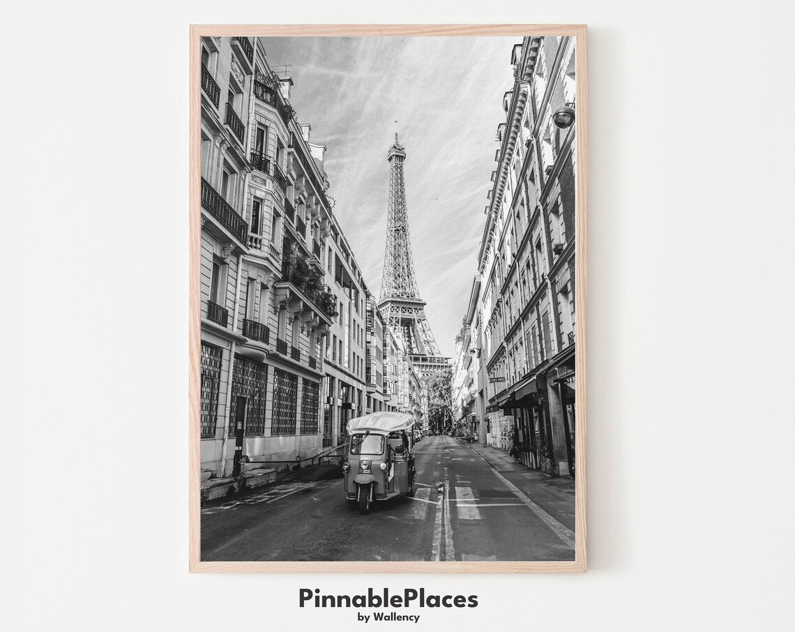 Eiffel Tower Paris Black and White Street Photography View Poster