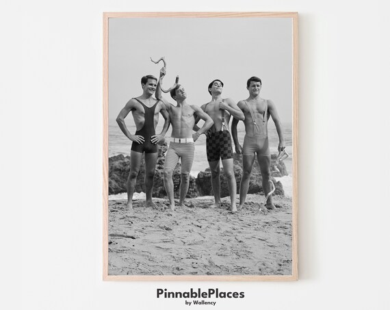 Retro Vintage Surfers Black And White Beach Photo Art Poster