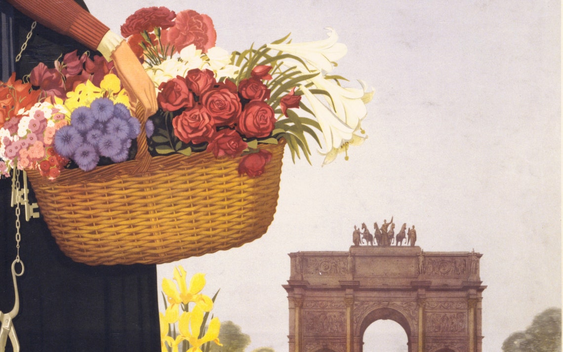 Paris Travel Poster Vintage Travel Ad French Art Deco Painting Woman With Flowers Antique Home Decor Wall Art - Image 2