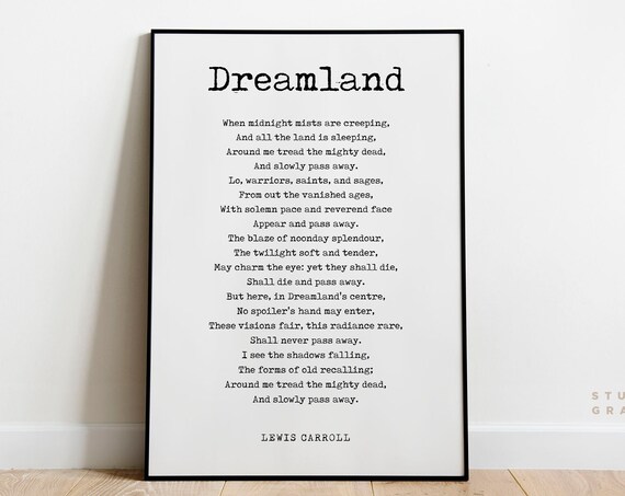 Lewis Carroll Dreamland Poem Vintage Typewriter Style Font Poster