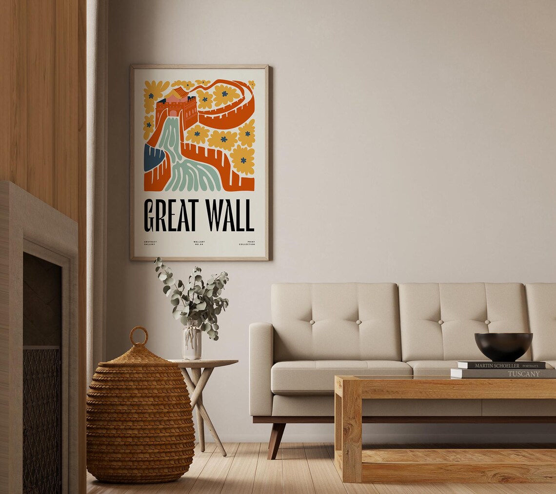 Great Wall China Abstract Floral Illustration Travel Art Poster