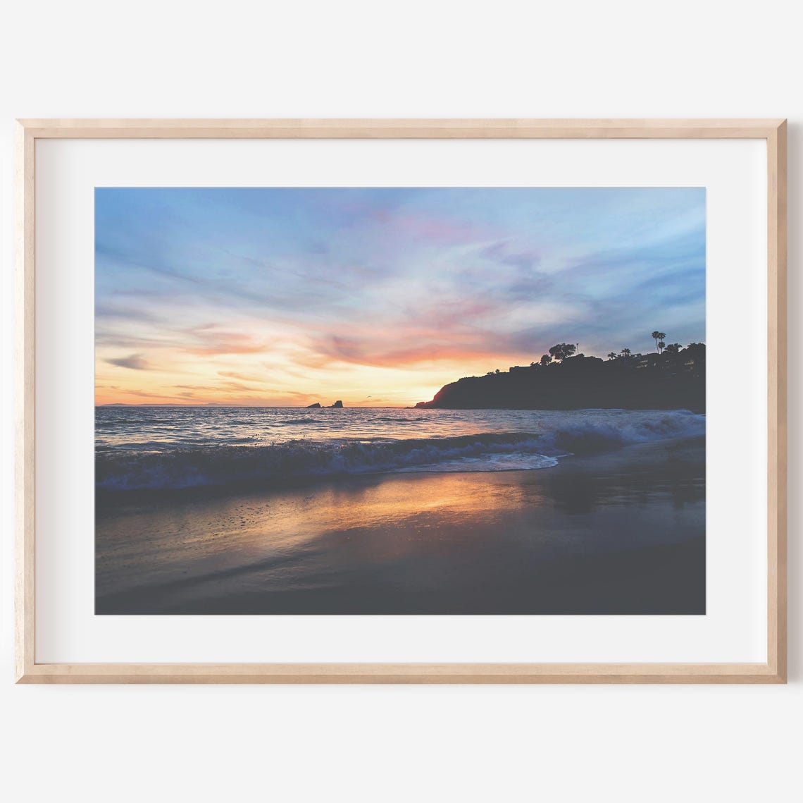 Breathtaking Sunset Over Rolling Ocean Waves at the Beach Poster