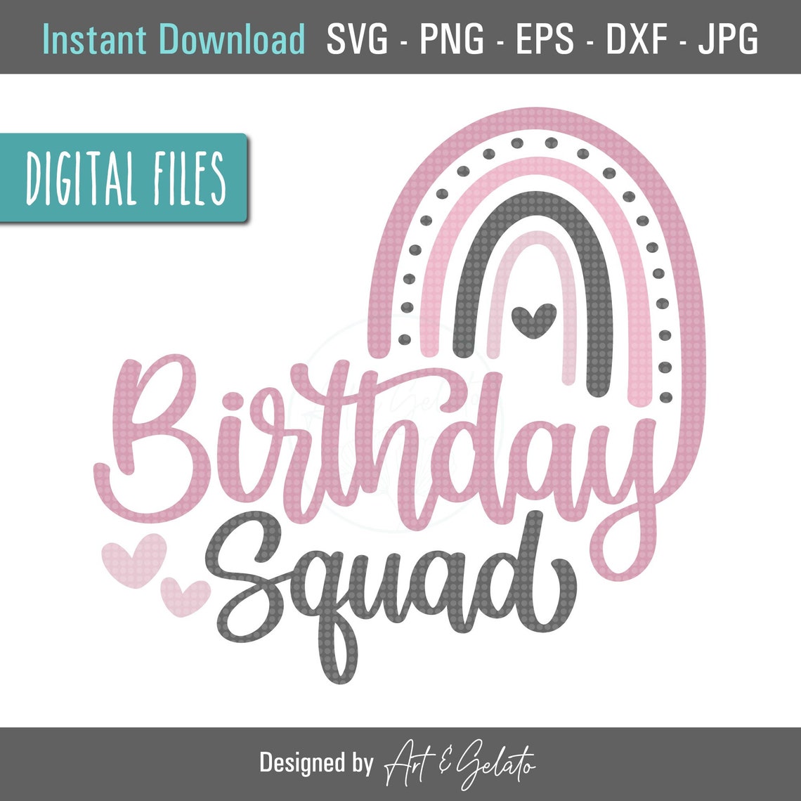 Birthday Squad Boho Pink Rainbow Hearts Family Celebration Poster