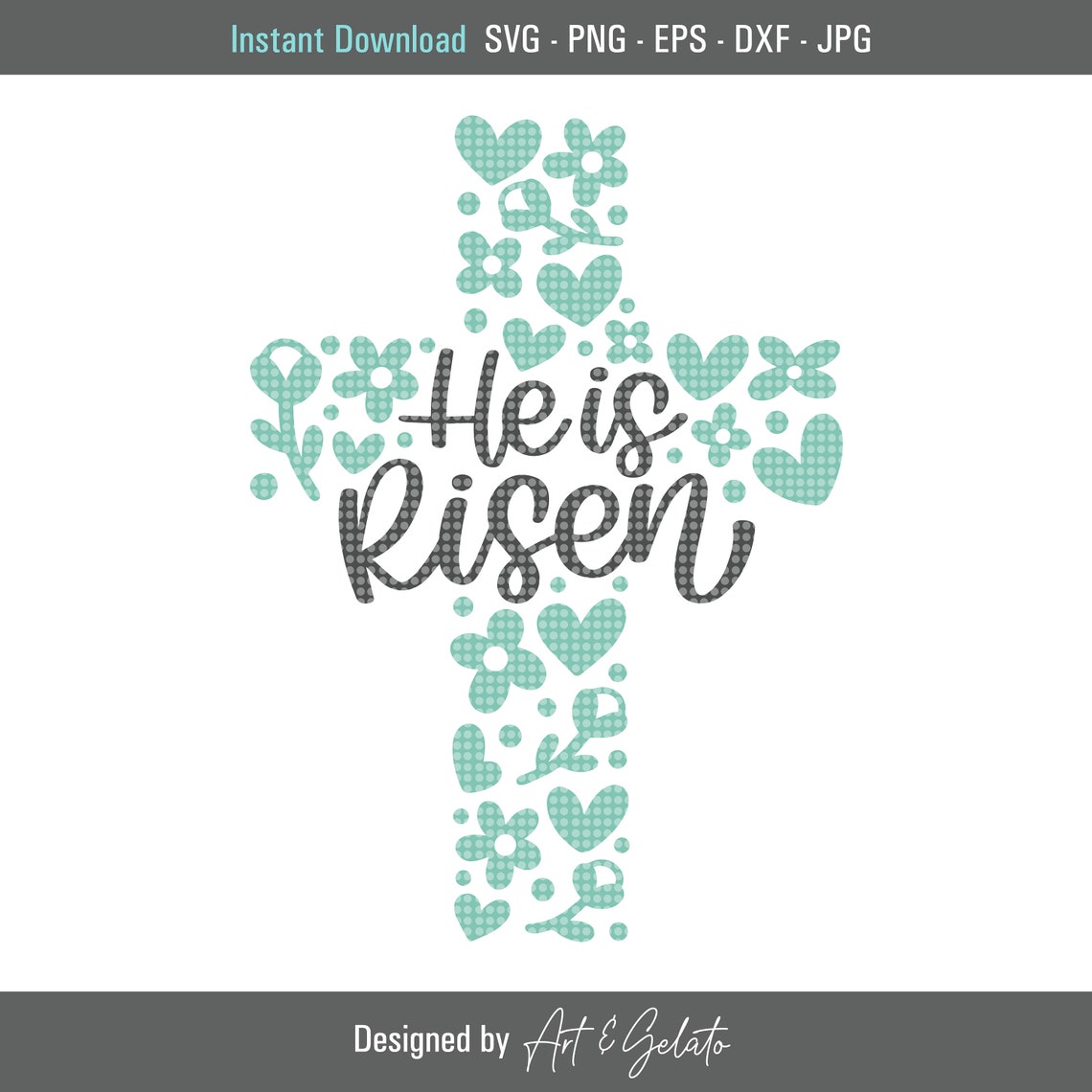 He Is Risen Floral Cross Easter Faith Cut File Design Poster