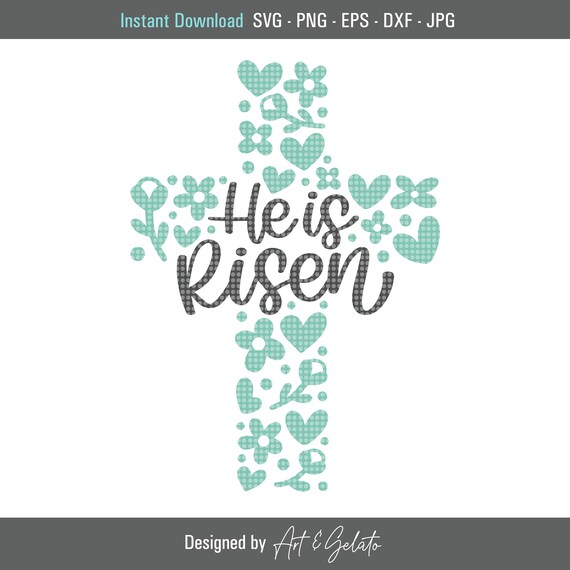 He Is Risen Floral Cross Easter Faith Cut File Design Poster