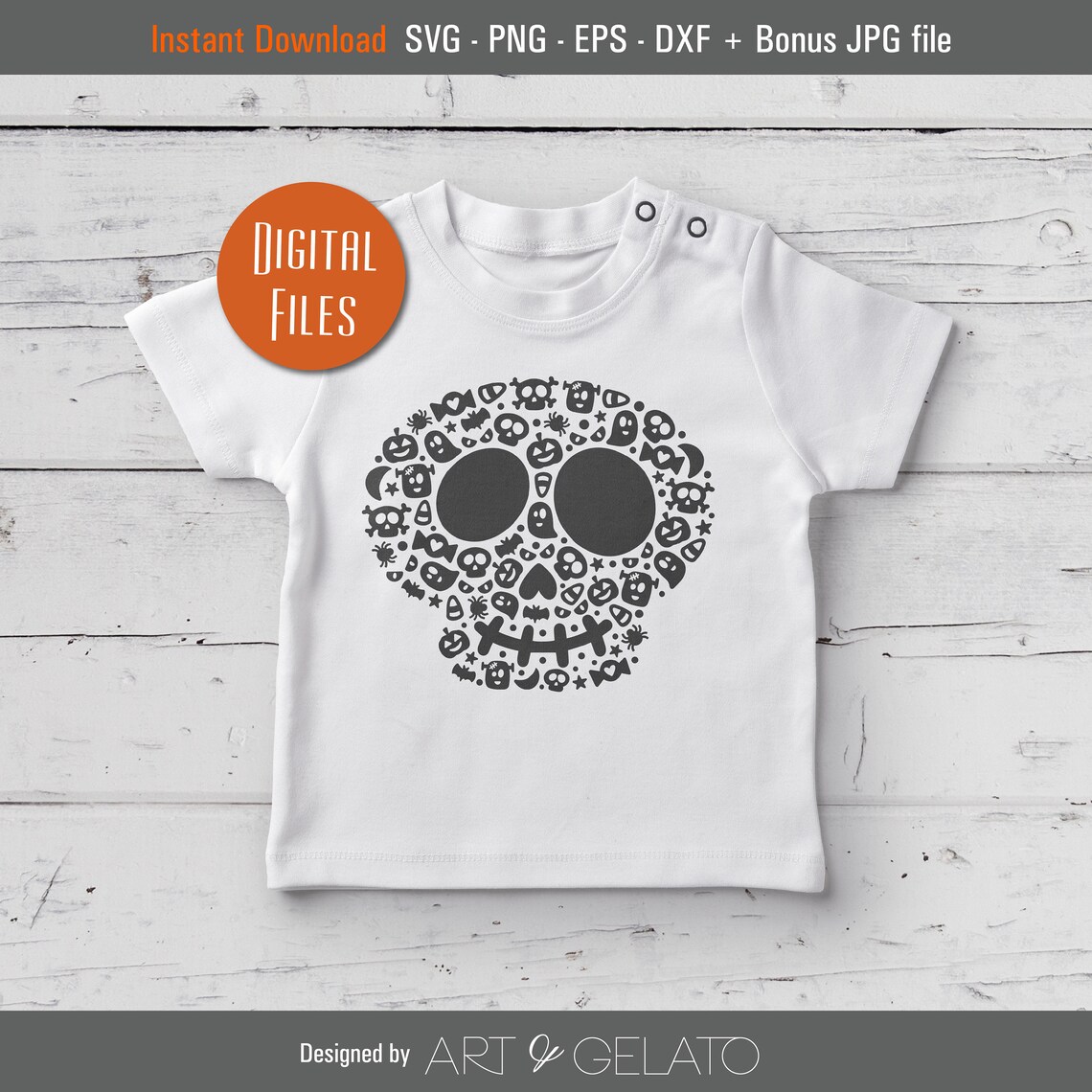 Cute Halloween Skull Icons Black Design Instant Download Wall Art - Image 2