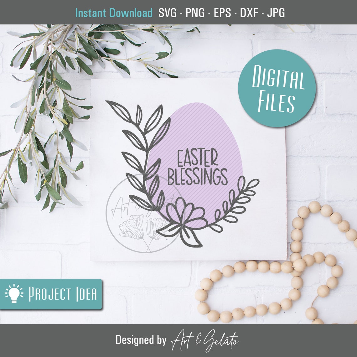 Easter Blessings Lavender Floral Egg Hand Lettered Cut File Poster - Image 2