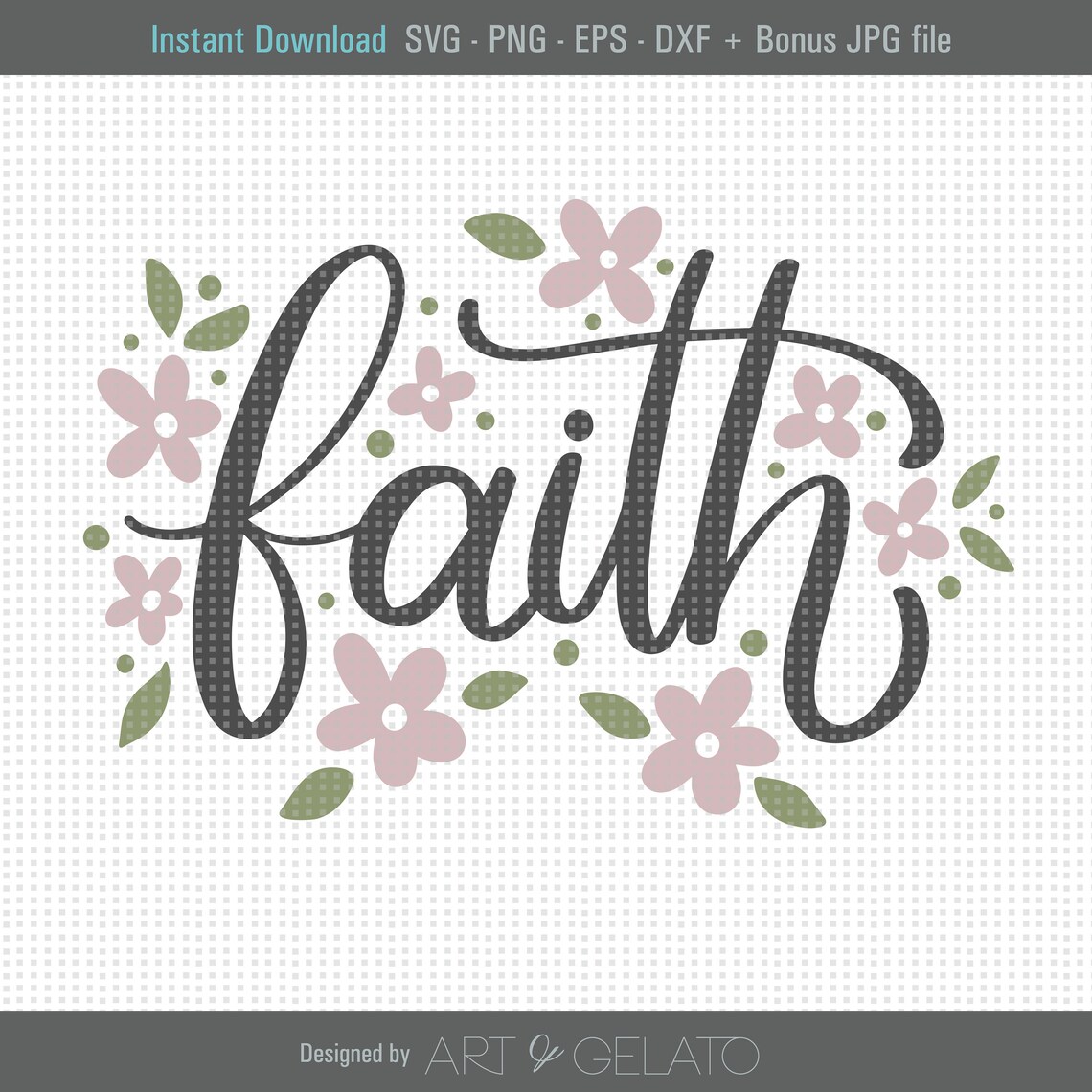 Faith Script Pink Floral Christian Inspirational Decor Poster