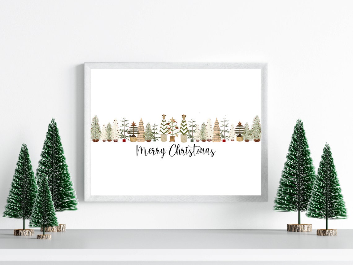 Merry Christmas Rustic Christmas Trees Row Minimalist Holiday Poster - Image 3