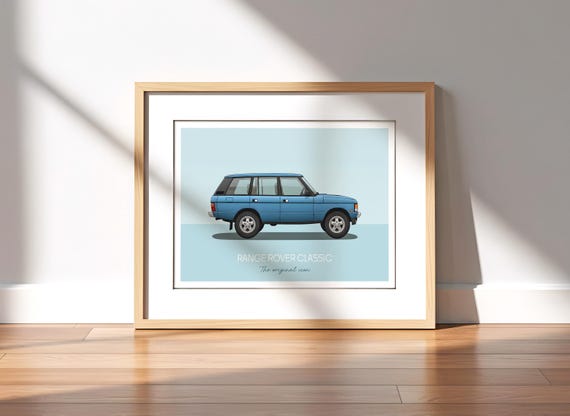 Classic Rover In Blue Print Vintage Car Wall Art