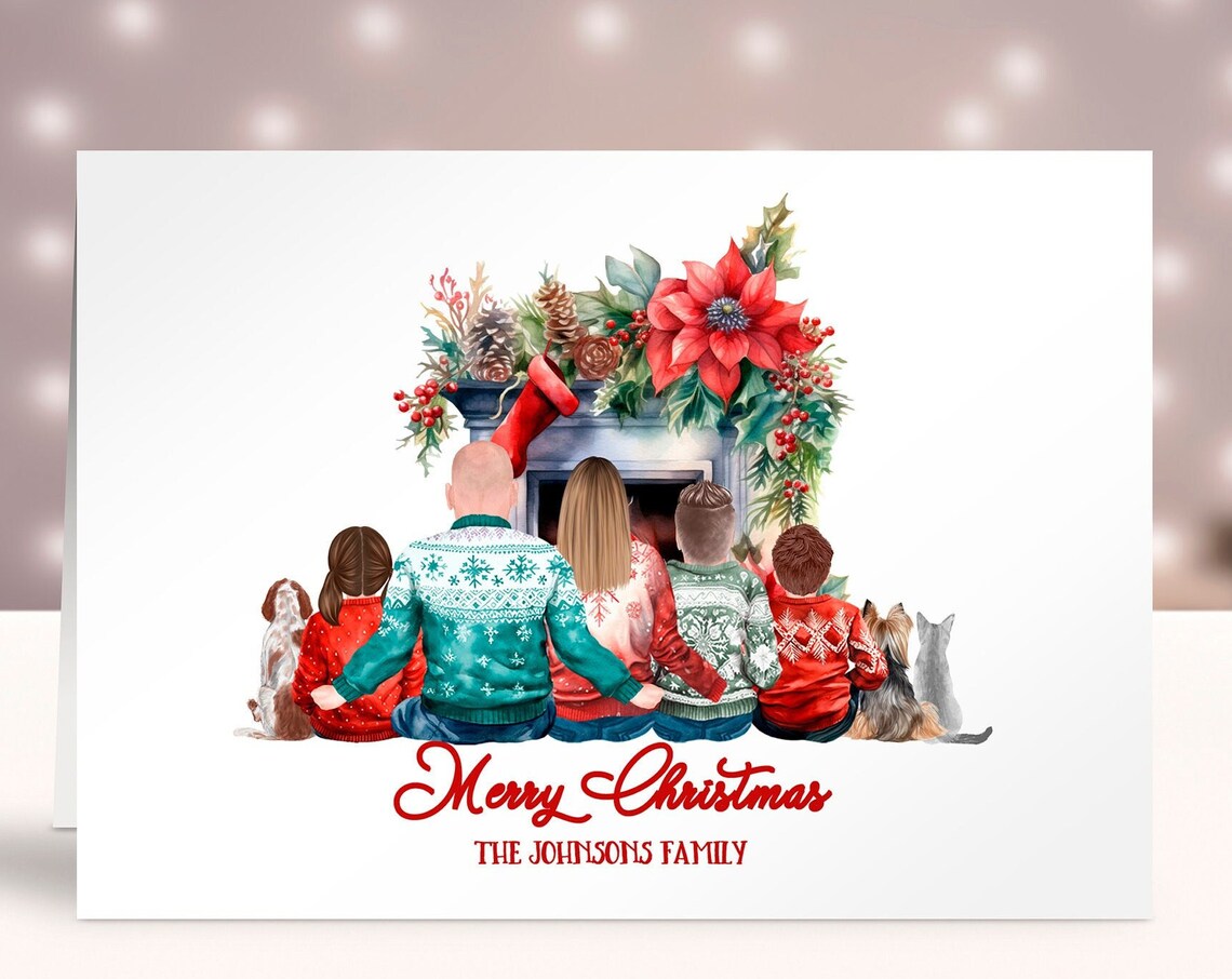 Personalized Custom Christmas Holiday Family Fireplace Card Print