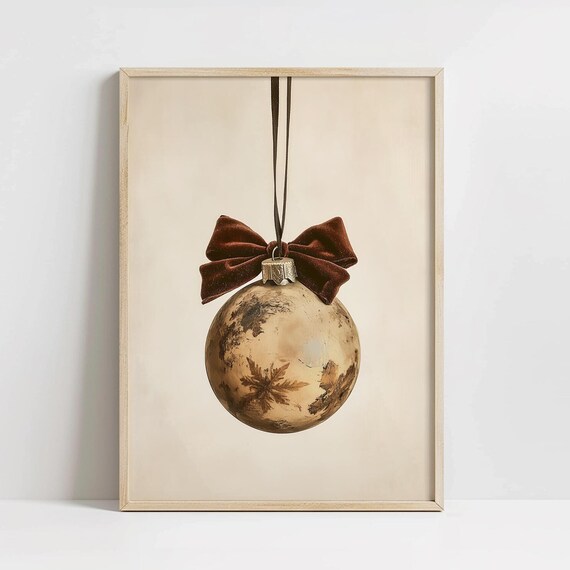Vintage Burgundy Velvet Bow Christmas Ornament Ball Holiday Poster