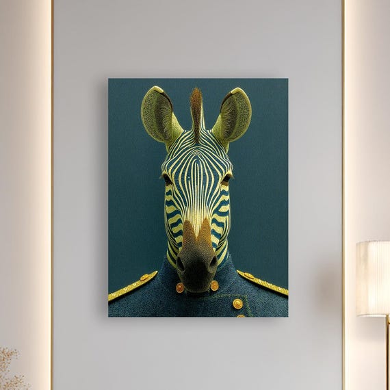 Golden Zebra Royalty Bold Animal Portrait Canvas Regal Safari Wall Art