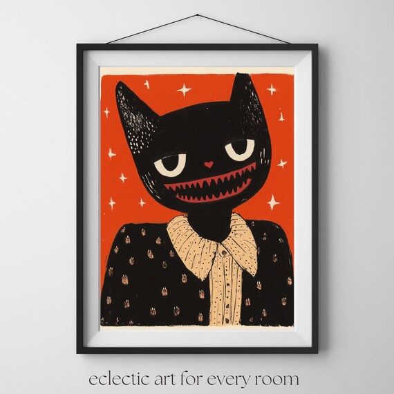 Dandy Black Cat Unique Canvas Art Print