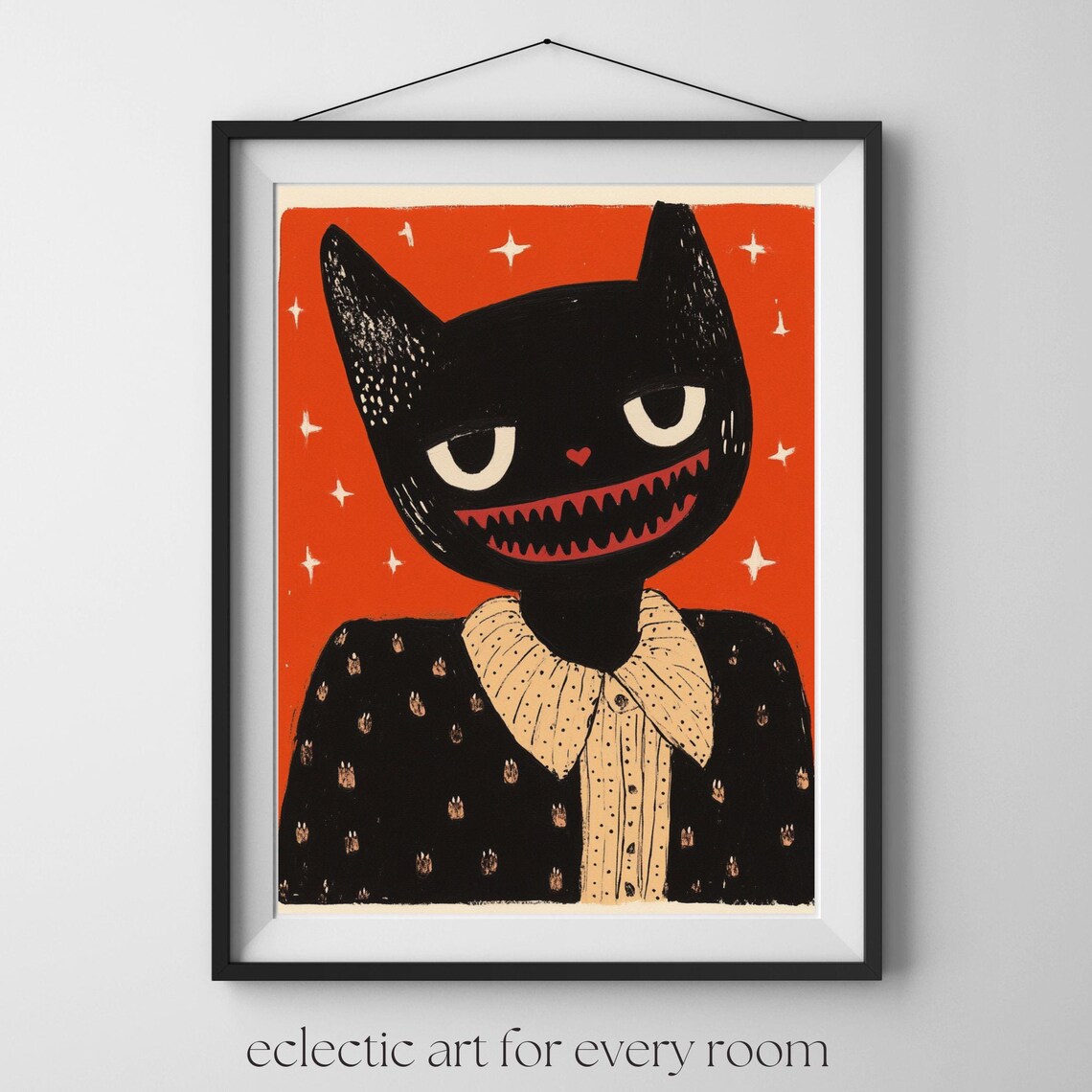 Dandy Black Cat Unique Canvas Art Print