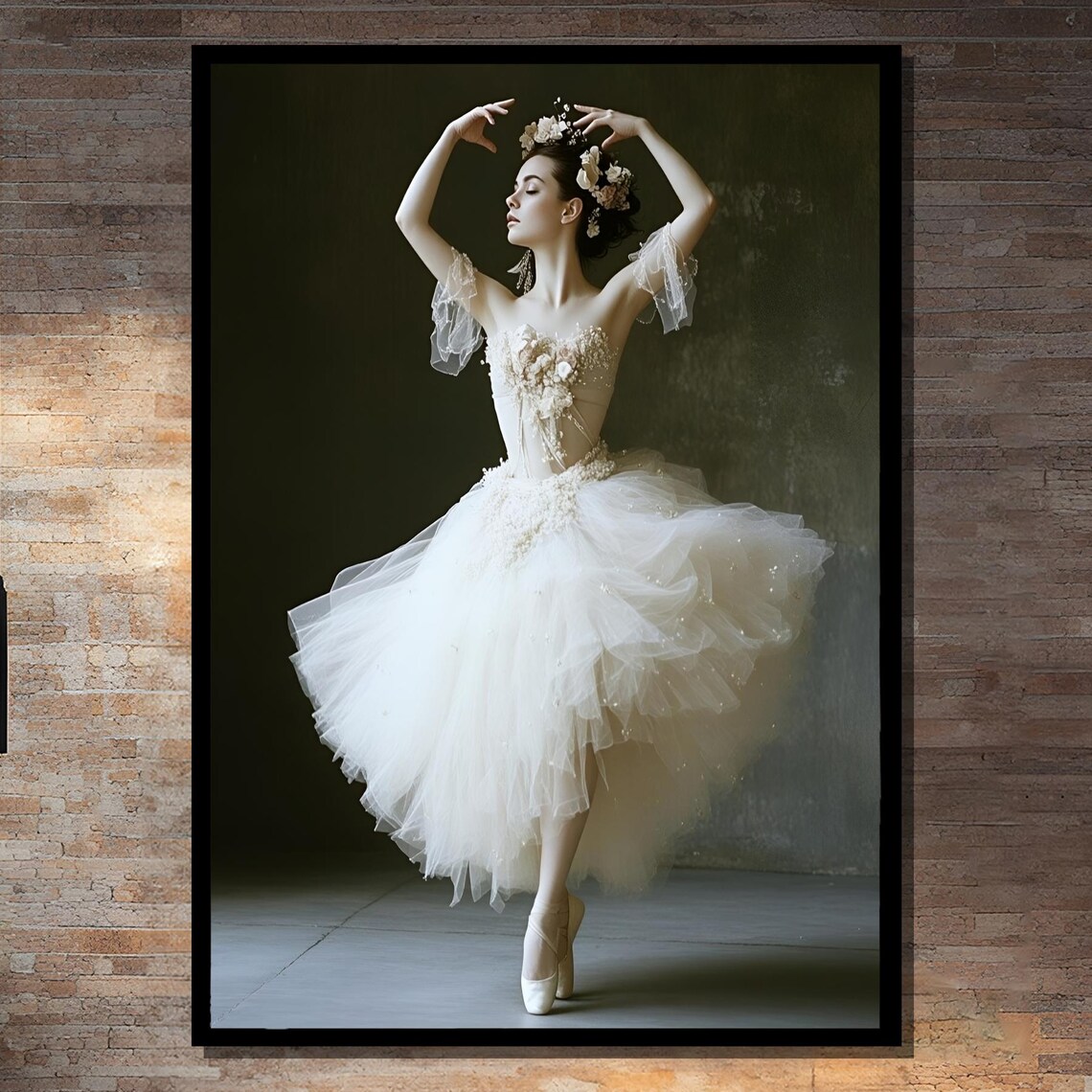 Graceful Ballet Dancer, Floral Dress Art Print