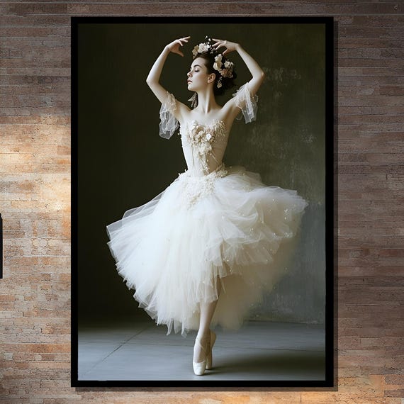 Graceful Ballet Dancer, Floral Dress Art Print