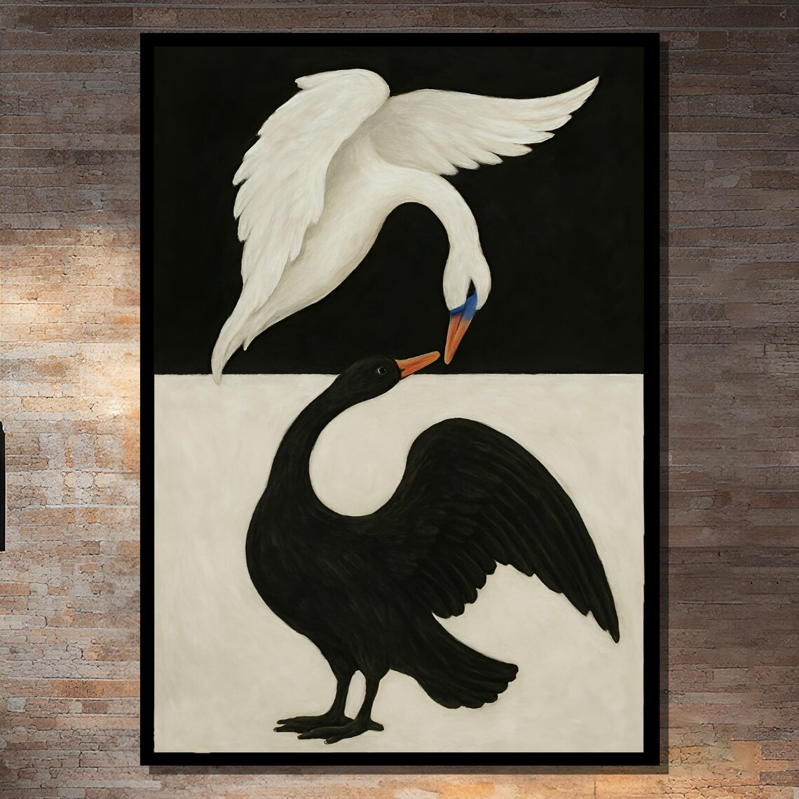 Black And White Swans in Yin Yang Harmony Art Print