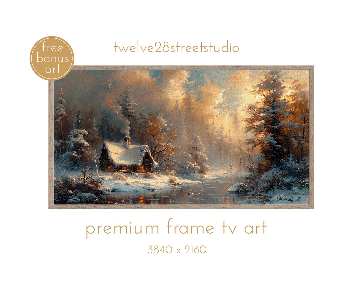 Hidden Cottage Winter Scene, Vintage Christmas Art Print