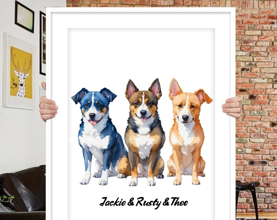Multi Dog Portrait, Watercolor Pet Memorial Art Print