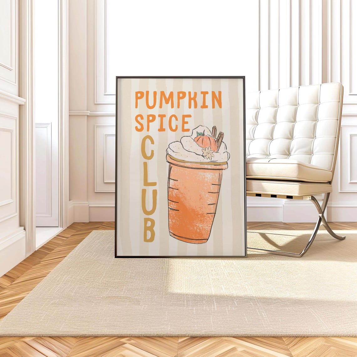 Pumpkin Spice Club Print Cozy Fall Kitchen Wall Art Neutral Autumn Decor Retro Coffee Bar Poster