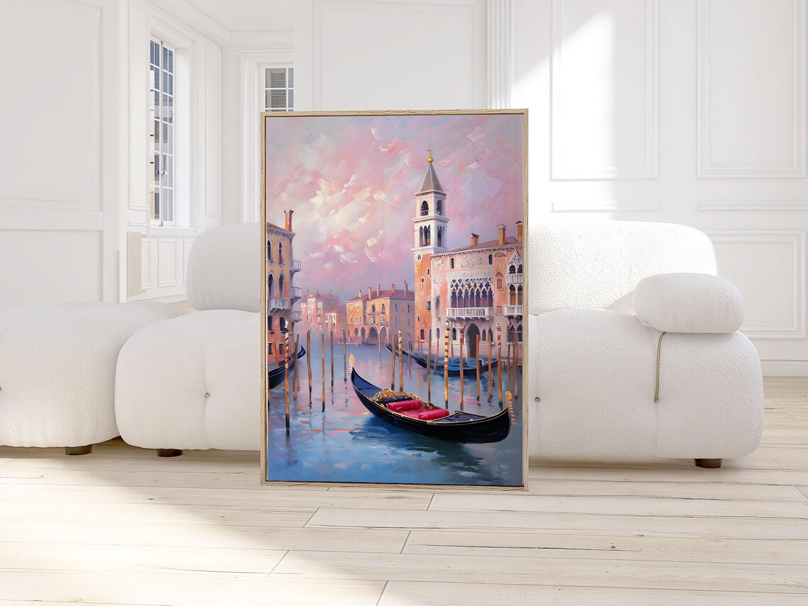 Venice Italy Gondola Canal Pastel Watercolor Romantic Travel Poster