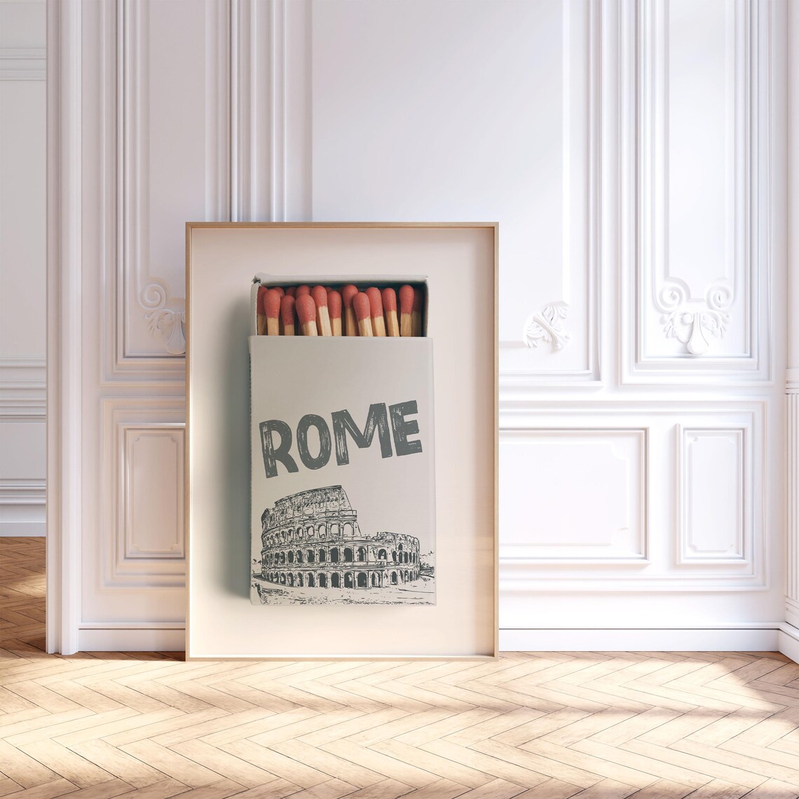 Rome Italy Colosseum Vintage Matchbox Art Retro Travel Poster