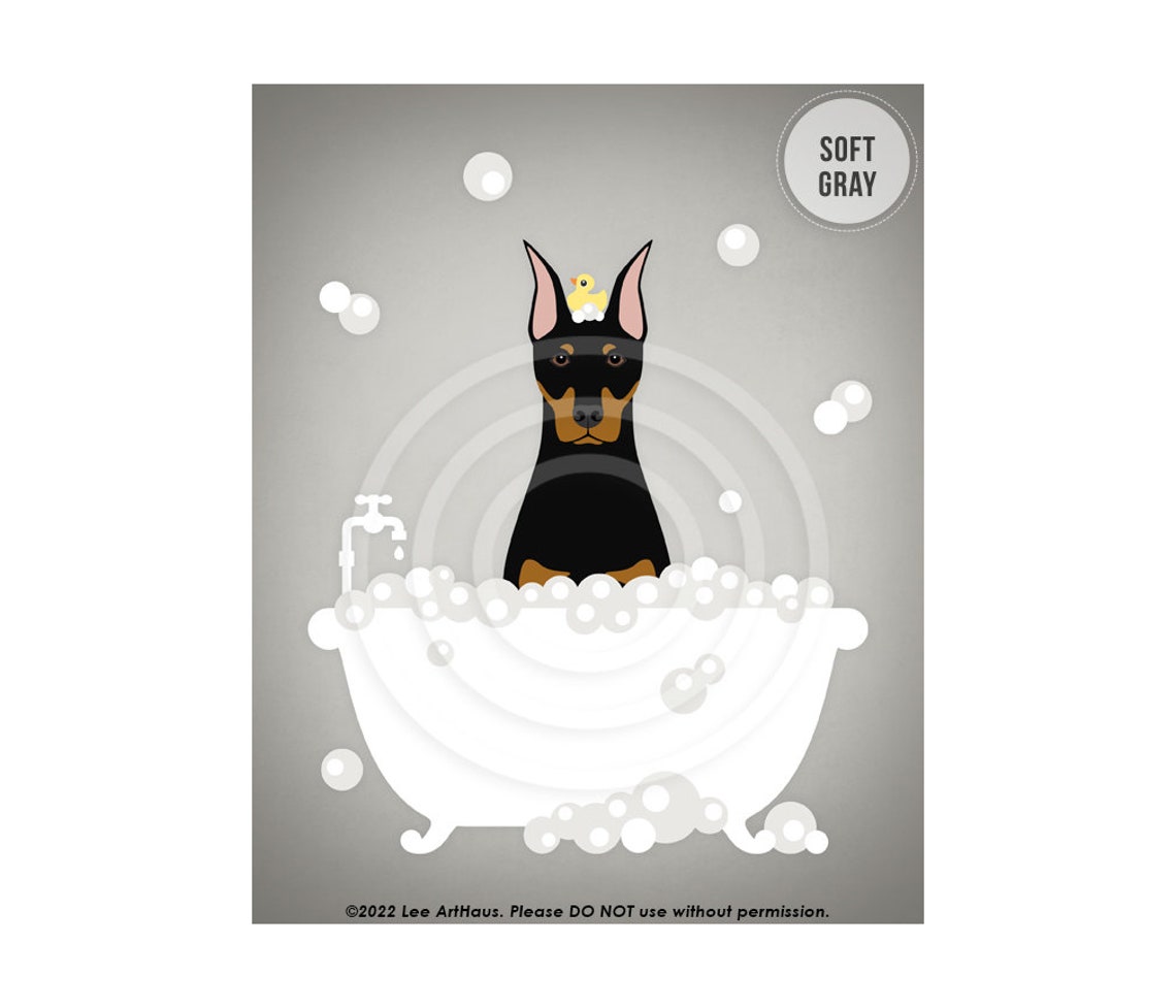 Doberman Pinscher Bubble Bath Bathtub Rubber Duck Dog Wall Art Poster - Image 3