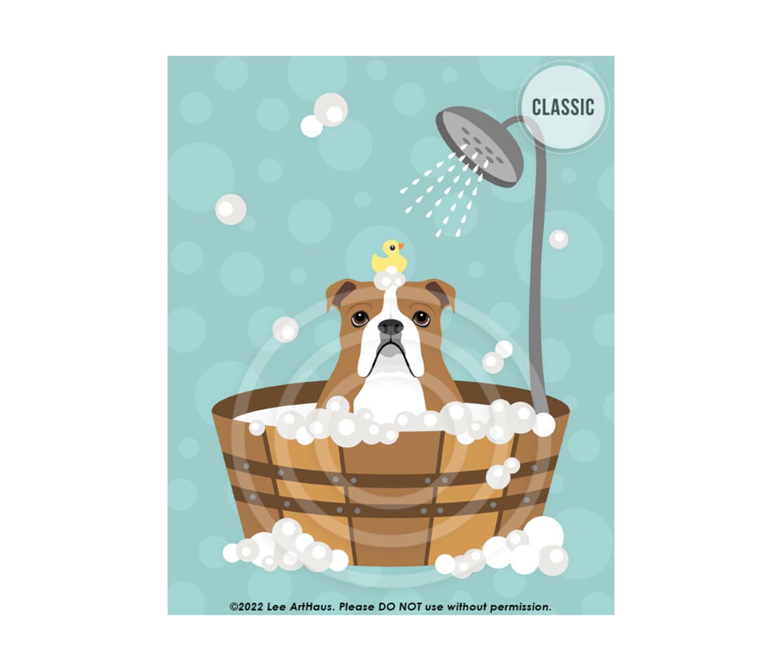 102dp Dog Print English Bulldog In Bubble Bath Wall Art Bathroom Decor British Bulldog Print Bath Art Print Bulldog Art Dog Art