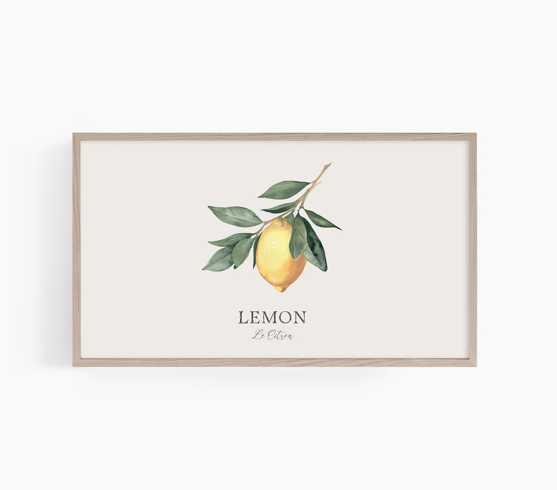 Sunny Watercolor Lemon Branch Mediterranean Frame TV Kitchen Wall Art - Image 5