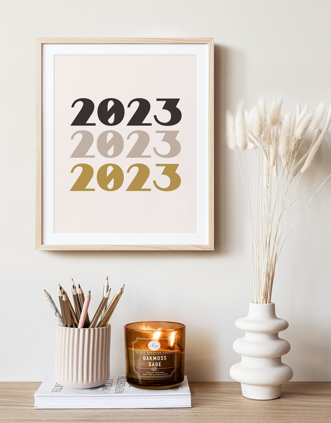 2023 Stacked Bold Black Gold Taupe Typography New Year Wall Art - Image 3