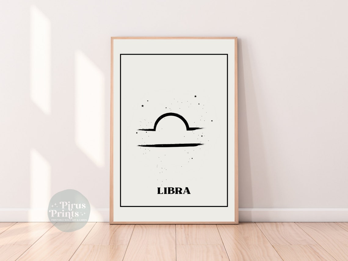 Libra Scales Zodiac Sign Minimal Black White Starry Wall Art - Image 2