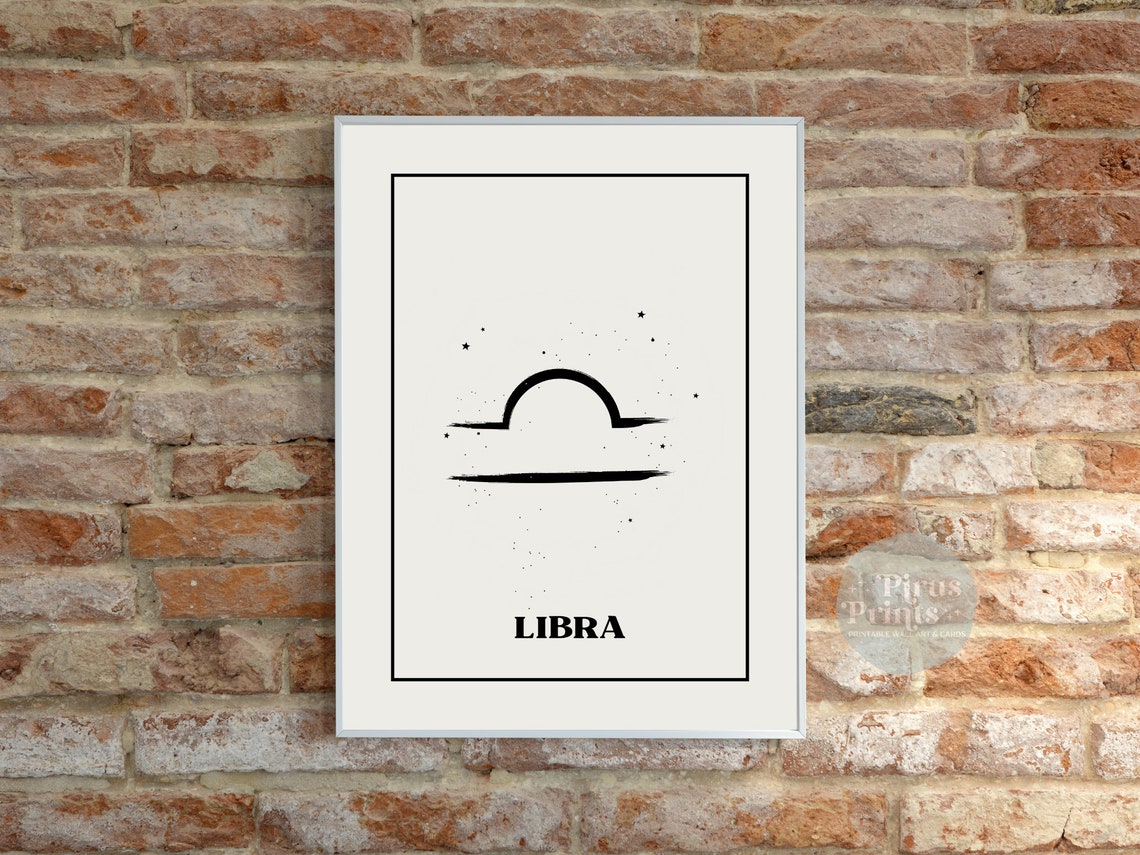 Libra Scales Zodiac Sign Minimal Black White Starry Wall Art - Image 3